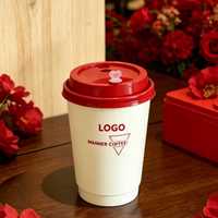 Gobelet jetable compostable écologique à double paroi avec couvercle en plastique, logo personnalisé, pour vin et boissons gazeuses, fabricant chinois