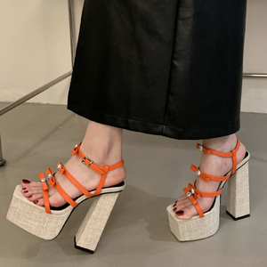 Sandales à plateforme épaisse pour femmes, talons hauts et épais, avec lanières à boucles à la cheville, chaussures d'été habillées - Product Image 3