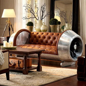 Divano Moderno di Lusso <span class=keywords><strong>Stile</strong></span> Aviazione con Telaio in Alluminio Lucidato a Motore di Aereo, in Pelle Vintage, <span class=keywords><strong>Arredamento</strong></span> <span class=keywords><strong>Industriale</strong></span> Retrò per <span class=keywords><strong>Soggiorno</strong></span> - Product Image 1