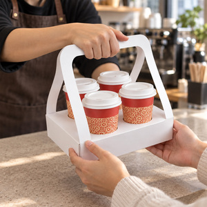 Portavasos de Cartón para 4 Tazas con Asa, Bandeja Desechable de Papel para Bebidas, para Empaque de Comida para Llevar en Cafeterías - Product Image 4