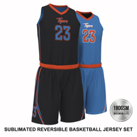 Ensemble de maillots de basket-ball personnalisés respirants 100% polyester, sublimés noir et bleu, uniformes réversibles double face pour ligue universitaire