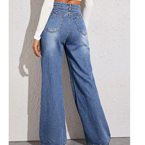 2025 <span class=keywords><strong>European</strong></span> American Damen High Wide Leg <span class=keywords><strong>Jeans</strong></span> Mid-Waist Denim Washed Craft
