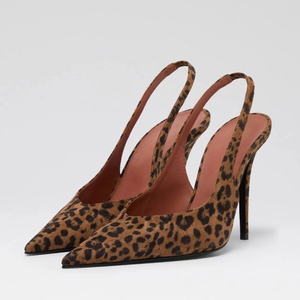Zapatos de Tacón Alto con Tira Trasera de Seda para Mujer, Talla Grande 45, Zapatos de Vestir con Punta en Pico y Estampado de Leopardo - Product Image 3