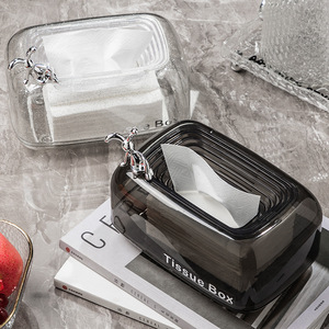 Boîte à mouchoirs en plastique transparent avec poignée en forme de lapin pour le rangement de la chambre à coucher et du salon - Product Image 1