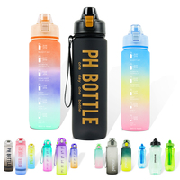 Bouteille d'eau motivante de 32 oz (1 litre, 1000 ml) avec marqueur de temps et étui en plastique – Idéale pour la gym, le fitness et le sport – Offre spéciale