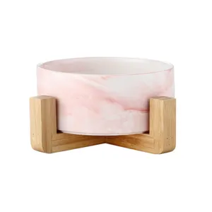 批发新款6英寸北欧大理石罐子陶瓷碗木制框架