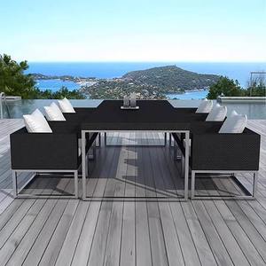 Conjunto de sofá de ratán moderno para exteriores con mesa y seis sillas, muebles de patio minimalistas impermeables para balcón o patio. - Product Image 1