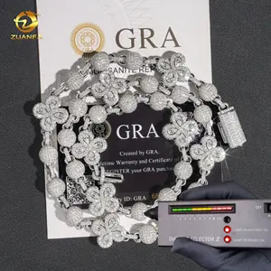 New Design Hip Hop GRA Certificate Fancy Shape Diamond Silver Necklace 10MM Ball Flower Mens Moissanite Cuban Link Chain