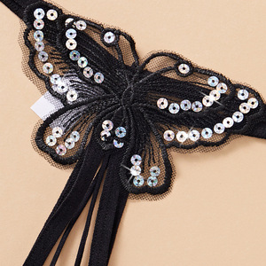 Plus Size Sexy <b>Thongs</b> Black Mesh Fabric Sequined <b>Butterfly</b> Design Pearl Detail Open Crotch Adult Women Underwear - Product Image 3