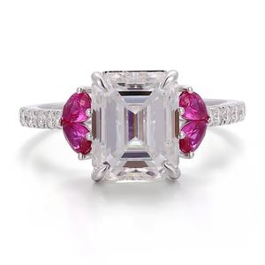 แหวนทองคำขาวแท้ 18K 14K 10K ประดับมรกต มอยส์ซาไนต์ และพลอยสีชมพู แหวนแฟชั่นดีไซน์เนอร์สำหรับสุภาพสตรีสำหรับงานปาร์ตี้ - Product Image 3