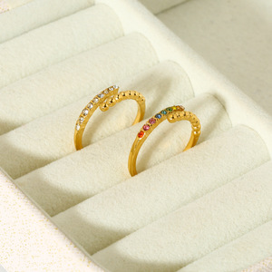 <b>Dainty</b> 18K Gold Plated Beads Layered Zircon Inlaid Stainless Steel <b>Rings</b> Classic Gemstone <b>Rings</b> for Wedding Engagement - Product Image 2