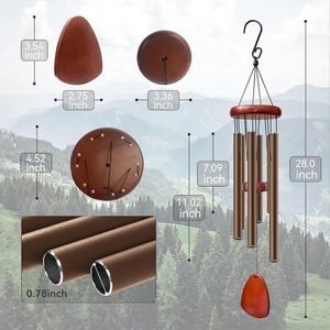 Carillon éolien musical en aluminium et bois de 28 pouces, résistant à l'eau, idéal pour la décoration extérieure, de jardin et de cour. - Product Image 1