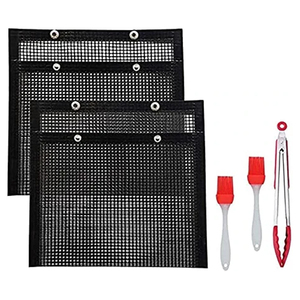 Rotisserie <b>Mesh</b> Bags Use <b>for</b> <b>Grill</b> Bag 2023 Non-stick Bbq <b>Mesh</b> Reusable BBQ Black Color 22*27CM Black or Gold OPP Bag+custom Box - Product Image 1