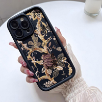 Coque de téléphone portable antichoc en TPU avec motif floral brodé et protection d'objectif en forme d'échelle pour iPhone 12 13 14 15 16 17 18 Pro Max