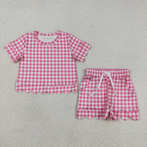Conjunto de Ropa para Niña, Ecológico, Informal, de Manga Corta, con Top Azul a Cuadros con Volantes y Pantalones Cortos con Cordón a Juego - Product Image 4