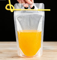 Sachet Personnalisé Imprimé pour Smoothies/Glace, Pochette à Boisson avec Fermeture Éclair et Poignée, Contenant à Jus, Paille en Plastique, Givré, Doypack pour Boissons