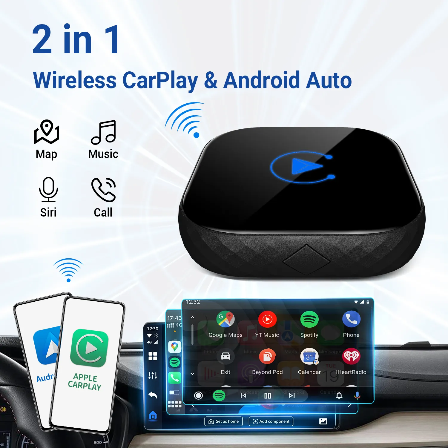 Ottocast Customization OEM android auto Carplay retrofit module 2 in 1 wireless carplay dongle universal android auto adapter