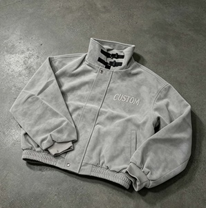 Custom <b>Men's</b> <b>Suede</b> Bomber <b>Jacket</b> Stand Collar Embroidered Letter Front Autumn Streetwear Regular Fit <b>Jackets</b> - Product Image 5