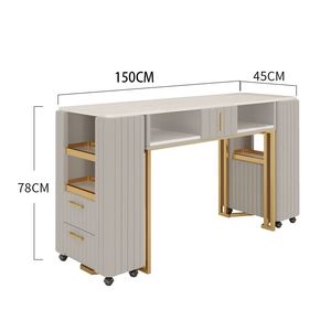 Table de manucure moderne en marbre avec tiroir de rangement et structure métallique – Poste de travail de beauté - Product Image 5