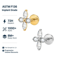 Anting-anting titanium zirconium ASTM F136 kualitas implan, ulir dalam, untuk helix, tragus, bibir, pernikahan, dan tindik tubuh.