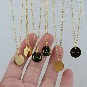 Kadınlar için özel gravür meme sikke kolye Minimalist takı altın kaplama mücevherat collier acier inoksidable bijoux