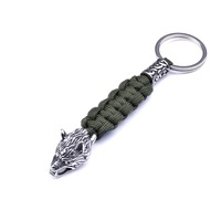 Porte-clés tissé Viking en acier inoxydable breloque tête de loup porte-clés Rune mythique nordique