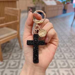 Factory Wholesale Crystal Diamond Rhinestones Luxury Bling Glitter Christian Jesus pink Cross Keychain for Women Bag Purse Charm - Product Image 5