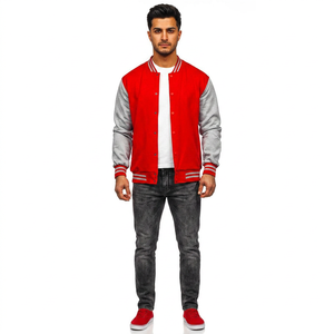 Custom <b>Men's</b> Leather Varsity <b>Jacket</b> Stand Collar Winter <b>Letter</b> Embroidered Vintage College Chenille Patch Front Breathable OEM - Product Image 1