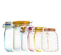 Sacs refermables en forme de bocal Mason de différentes tailles, pochettes debout givrées, emballage en plastique holographique pour bonbons, biscuits, en-cas