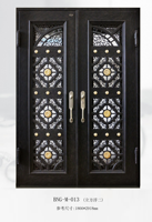Porte d'entrée double rétro en acier forgé français européen avec vitrage pour villa, cour, appartement, taille personnalisée