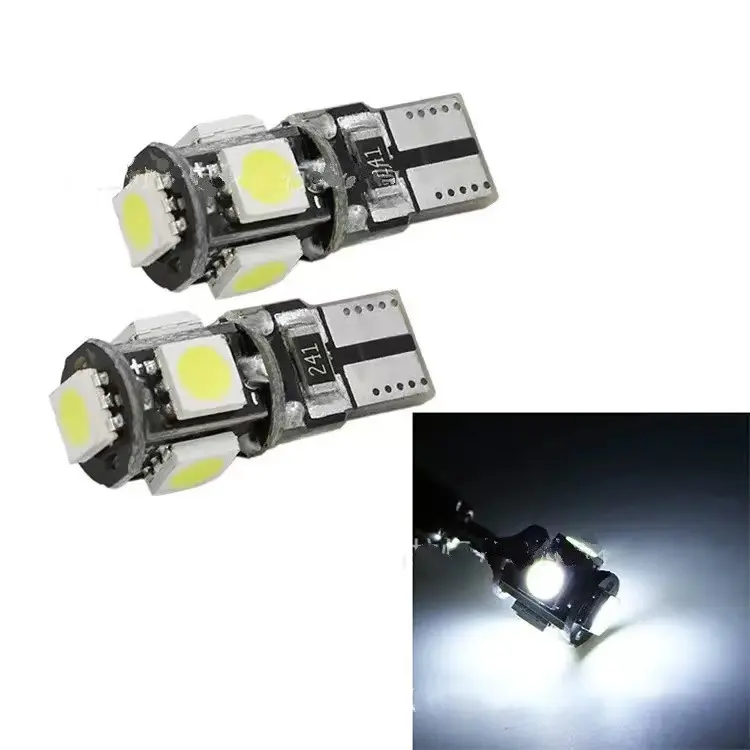 10 pièces voiture Led ampoule 6000K blanc T10 5050 5SMD sans erreur pour voiture intérieur carte dôme coffre licence lumières