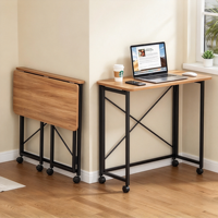 Bureau pliable portable avec roulettes, plateau en bois, structure en métal, table d'ordinateur, bureau d'étude pour chambre à coucher, appartement, petits espaces