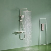 Système de douche carré apparent avec tête de pluie, mitigeur en céramique, jet doux, étagère et hauteur réglable pour salle de bain moderne