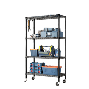 Estantería de alambre metálico negro de alta resistencia con ruedas, estante de almacenamiento ajustable para cocina, garaje y almacén, organizador de exhibición. - Product Image 1