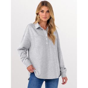 Sudadera Oversize de Manga Larga con Botones y Solapa para Mujer FOXA, con Bolsillos, Transpirable, Tejida, Estilo Túnica, para Otoño - Product Image 5
