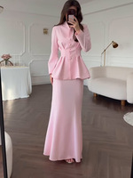 Setelan Wanita IStapromo untuk Kantor, Berhias Manik-Manik, Lengan Panjang, Slim Fit, Elastis, Setelan Blazer Dua Potong dan Celana, Setelan Bisnis
