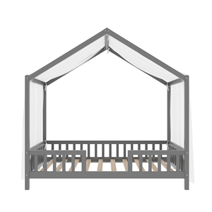 <span class=keywords><strong>Lit</strong></span> enfant taille double, <span class=keywords><strong>lit</strong></span> Montessori gris au sol avec baldaquin et toit, pour chambre de tout-petit, décoration de chambre d'enfant - Product Image 6