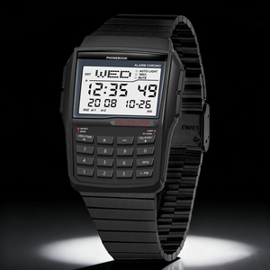 Montre multifonction pour homme, montre classique rétro pour homme, bracelet en acier inoxydable, affichage LED, montre numérique - Product Image 1