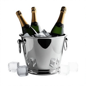 Cubo de Hielo Metálico de Estilo Moderno con Acabado Plateado para Fiestas, Enfriador de Vino y Artículos de Bar para Hoteles, Cubo de Hielo para Champaña con Asa - Product Image 1