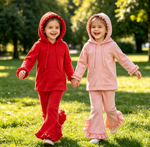 Ensemble 2 pièces en coton pour filles, personnalisé, brodé, à manches longues, avec volants, collection <span class=keywords><strong>Twin</strong></span> <span class=keywords><strong>Sisters</strong></span> Fall, directement de l'usine - Product Image 2