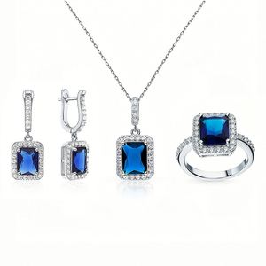 Juego de Joyería de Plata de Ley con Circonita Corte Esmeralda para Novia, Venta al por Mayor de Fábrica, Collar Clásico Chapado en Rodio para Fiesta - Product Image 1