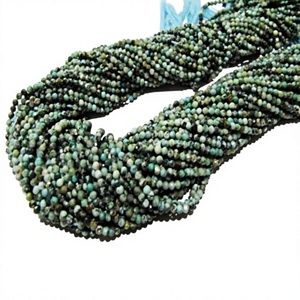 Perles de turquoise naturelle non traitée, facettées, rondes, 2 mm, brin de 13 pouces de long - Product Image 1