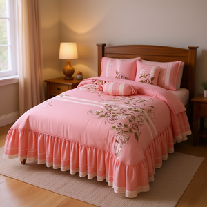 Set Copripiumino Antonietta Matrimoniale con Ricami Floreali Stile Principessa in Cotone per Uso Domestico - Product Image 2