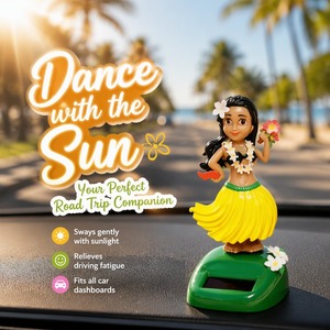 Figura Decorativa Solar para el Tablero del Coche, Chica Hawaiana con Falda de Hierba, Juguete Oscilante de ABS, Decoración para Coche, Venta al por Mayor, Personalizado, OEM, ODM, MOQ Bajo - Product Image 3