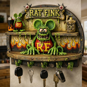 Porta Llaves Rat Fink, Organizador de Pared para Entrada, Diseño de Monstruo Verde, Decoración para el Hogar, Color Bronce, Forma Rectangular - Product Image 1