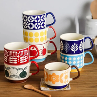Ensemble de tasses en porcelaine rétro japonaises de 300 ml avec cuillère, poignée personnalisable, isolées, réutilisables, cadeau d'affaires, utilisation alimentaire, en stock