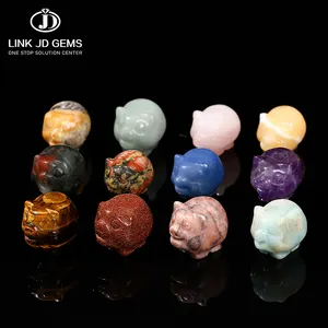 JD GEMS Natural Aventurine Amethyst Quartz Black Obsidian Cartoon Pig Cartoon Crystal Carving Crafts Healing Energy Stone Crafts