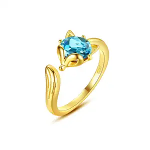 OEM ODM Hot Selling High Quality S925 Silver Genuine Austria Crystal Adjustable Fox Ring 18K Gold for Women