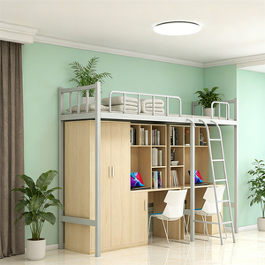 เตียงสองชั้นสีดำและไม้สไตล์โมเดิร์นปรับแต่งได้ พร้อมโต๊ะรูปตัวแอลและชั้นวางแบบเปิดสำหรับลุคสไตล์เมือง - Product Image 3