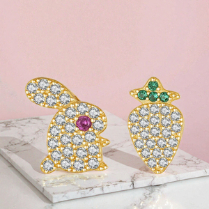 925 Sterling <b>Silver</b> Rabbit Carrot Stud Earrings Gold Plated -Zircon Animal Jewelry for Women Gift Party - Product Image 3